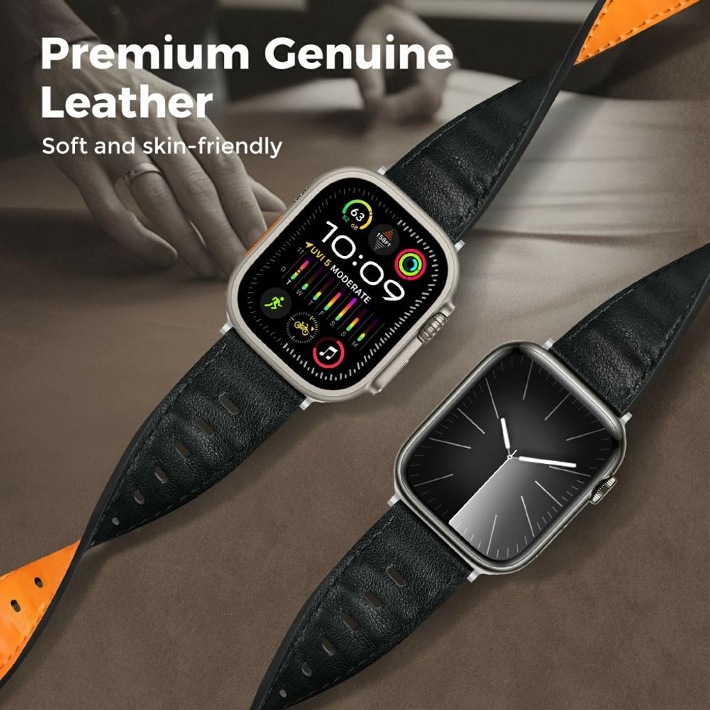 AHASTYLE BO06 Apple Watch 42/41/40/38mm Klockarmband i Läder - Svart/Orange
