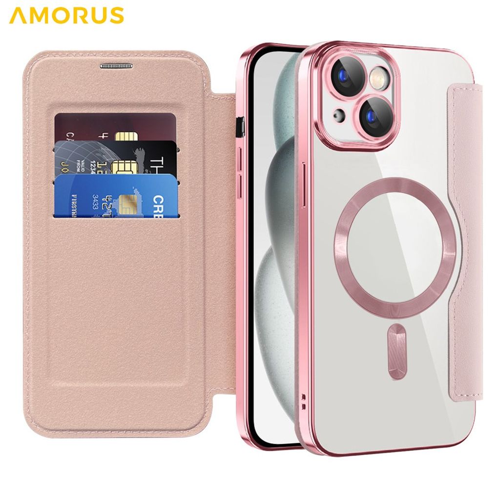AMORUS iPhone 15 Plus Kotelo MagSafe - Vaaleanpunainen