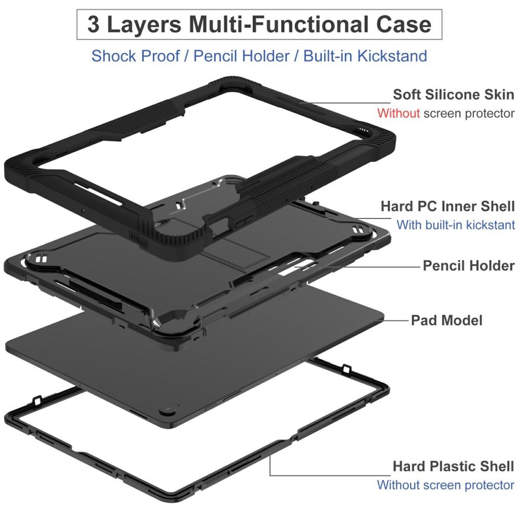 Samsung Galaxy Tab S10 FE Plus Case with Stand - Black