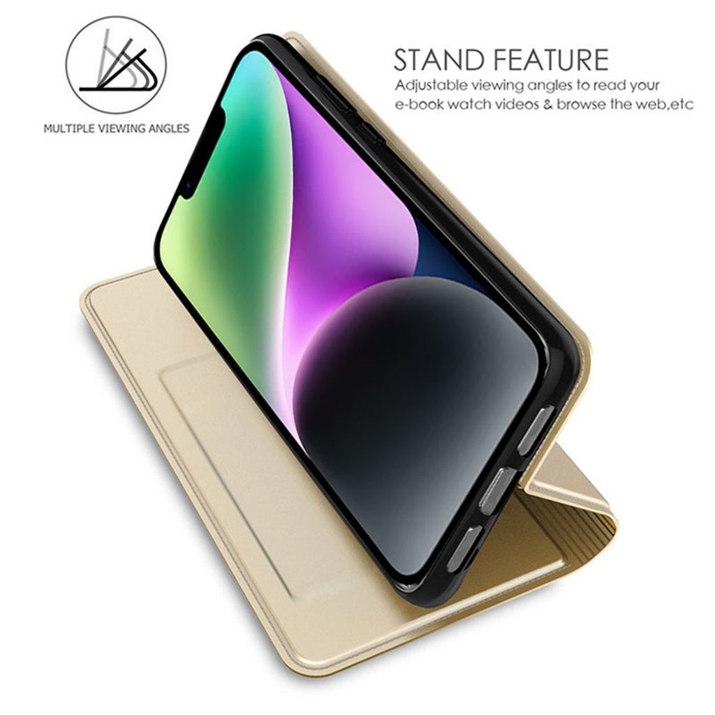 iPhone 13 Lompakkokotelo PU-nahka Jalusta Piilotettu Magneettisuljin - Kulta