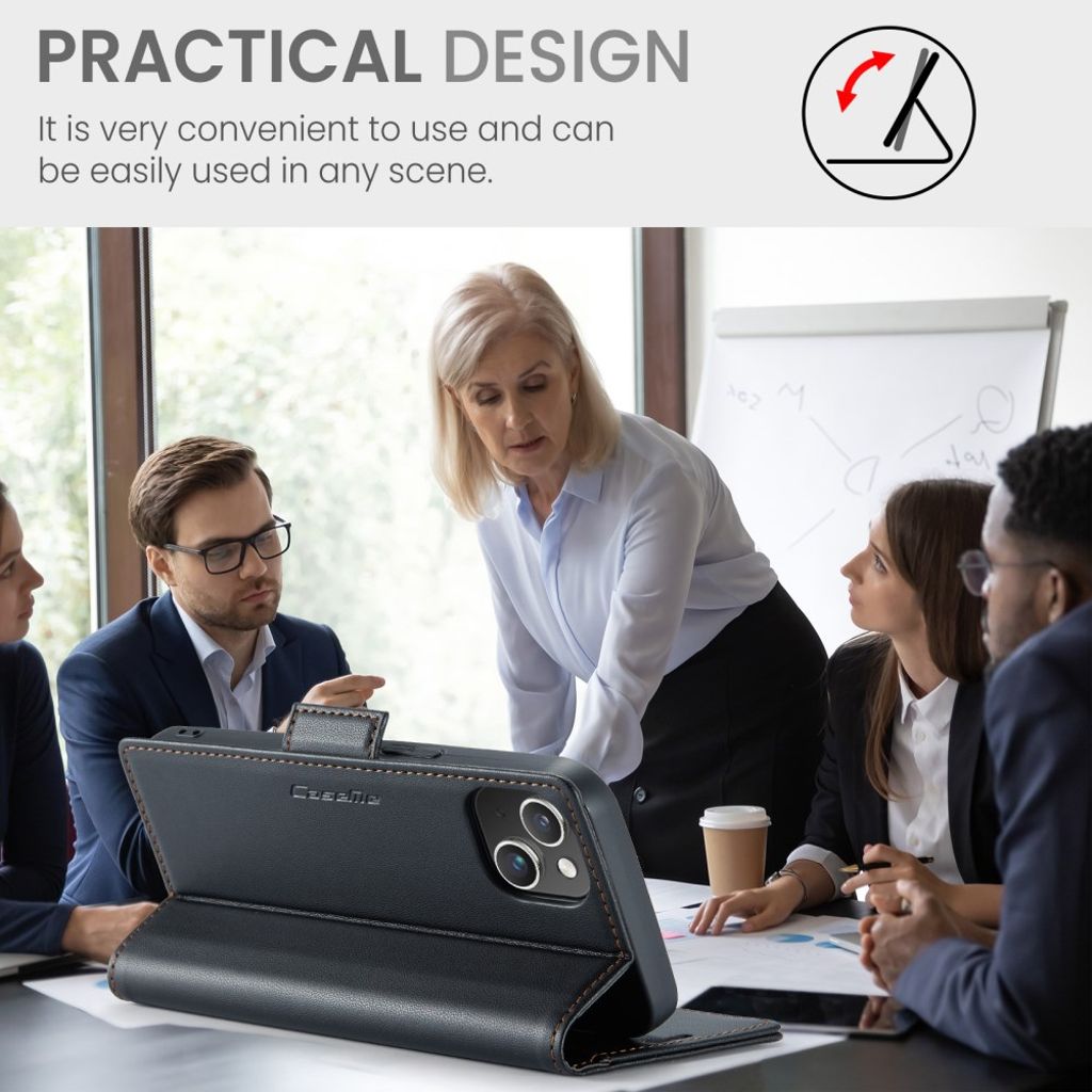 CASEME iPhone 15 Wallet Cover RFID Blocking 3 Card Slots - Black