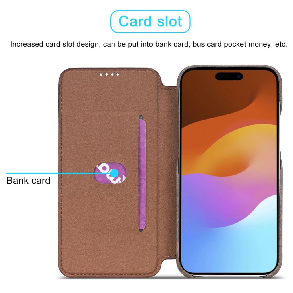 LC.IMEEKE iPhone 15 Wallet Cover Stand/Card Holder/Drop-Proof - Dark Brown