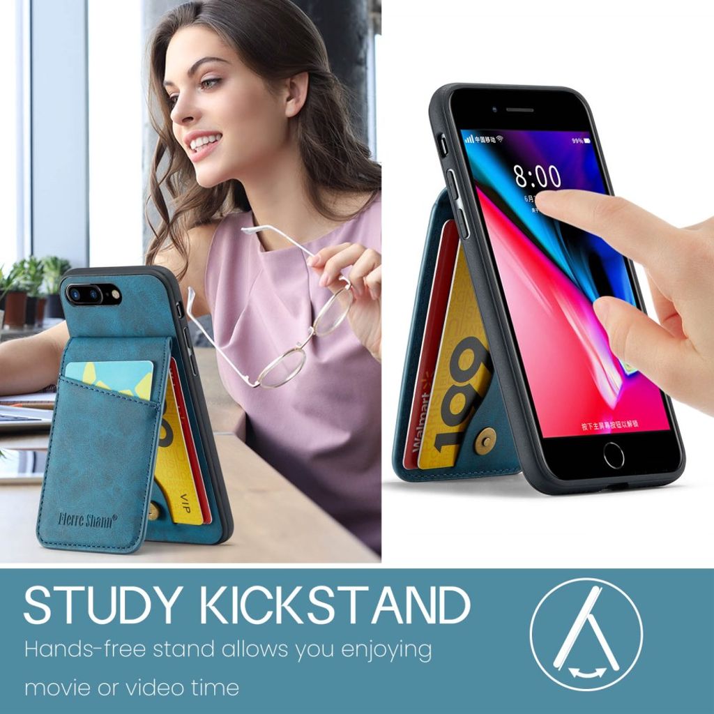 FIERRE SHANN iPhone 7 Plus / 8 Plus Skal med Kortfack - Blå