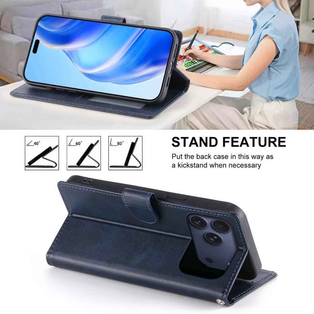 iPhone 18 Pro Max/17 Pro Max Lompakkokotelo jalustalla - Sininen