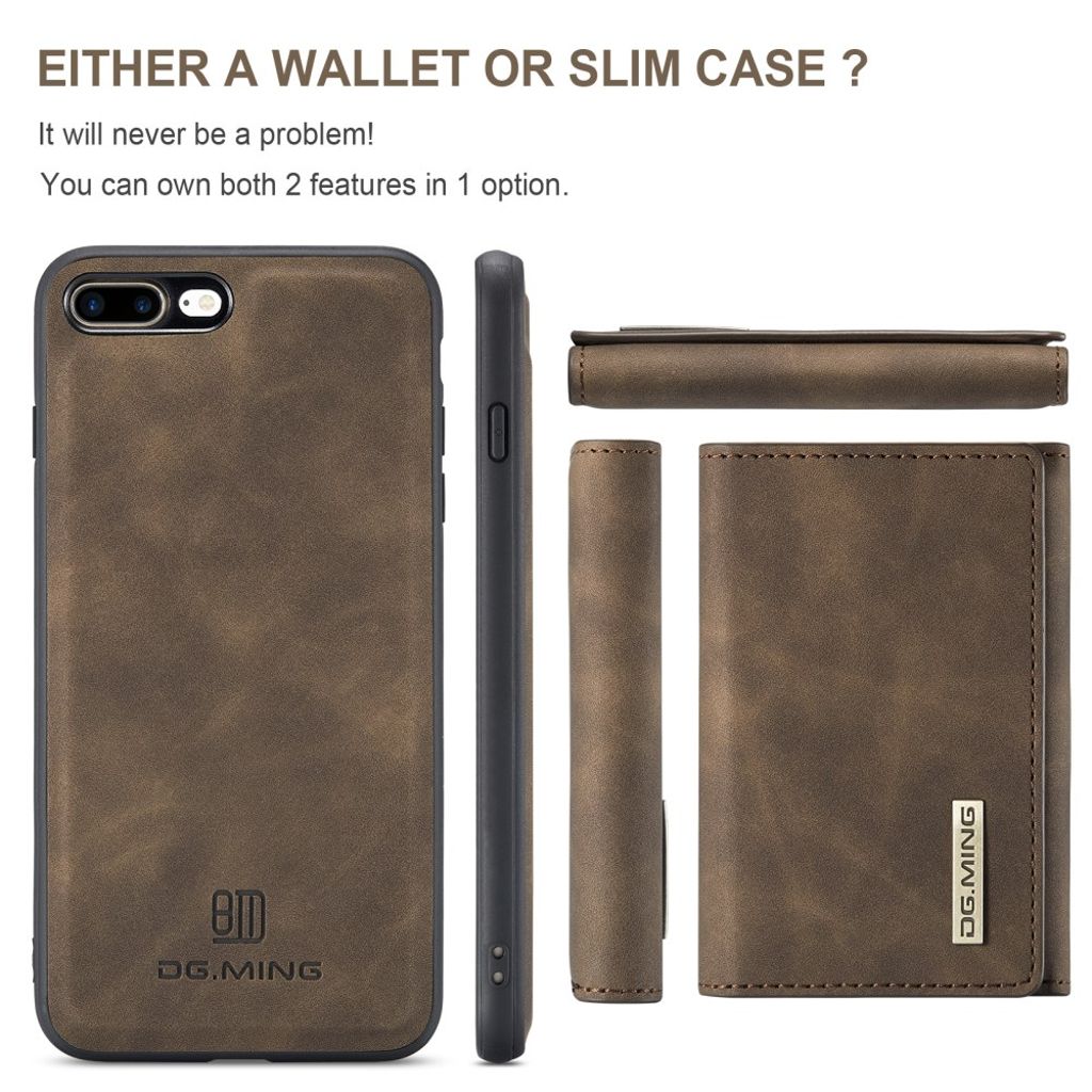 DG.MING iPhone 7 Plus / 8 Plus Skal med Plånbok - Mörkbrun
