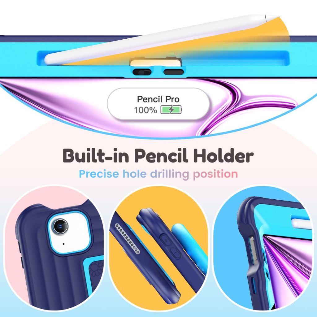 Lasten kuori jalustalla iPad Airille/Prolle 11" - sininen