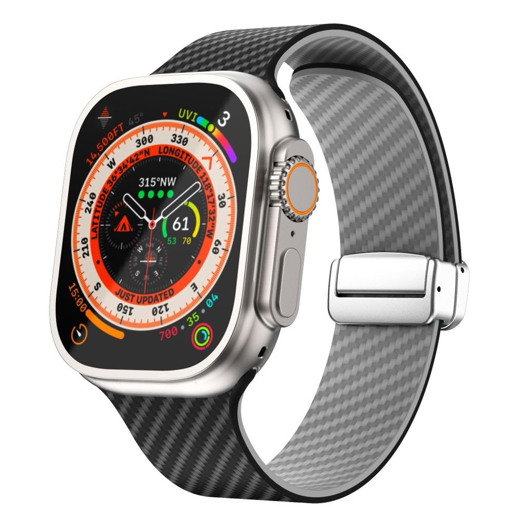 Apple Watch 49 / 46 / 44 / 42mm Klockarmband kolfibertextur - Svart/Grå