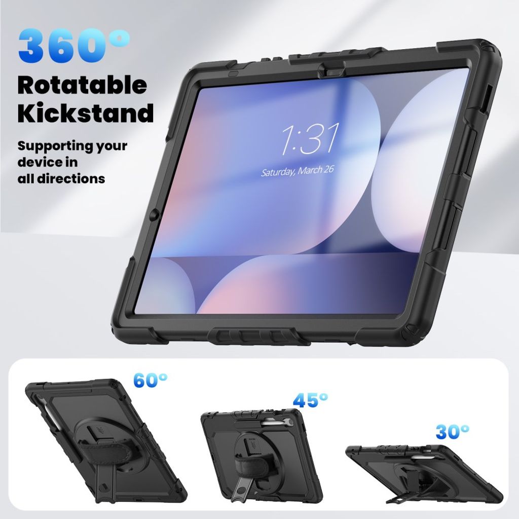 Samsung Galaxy Tab S10 FE Plus Case with Shoulder Strap - Black