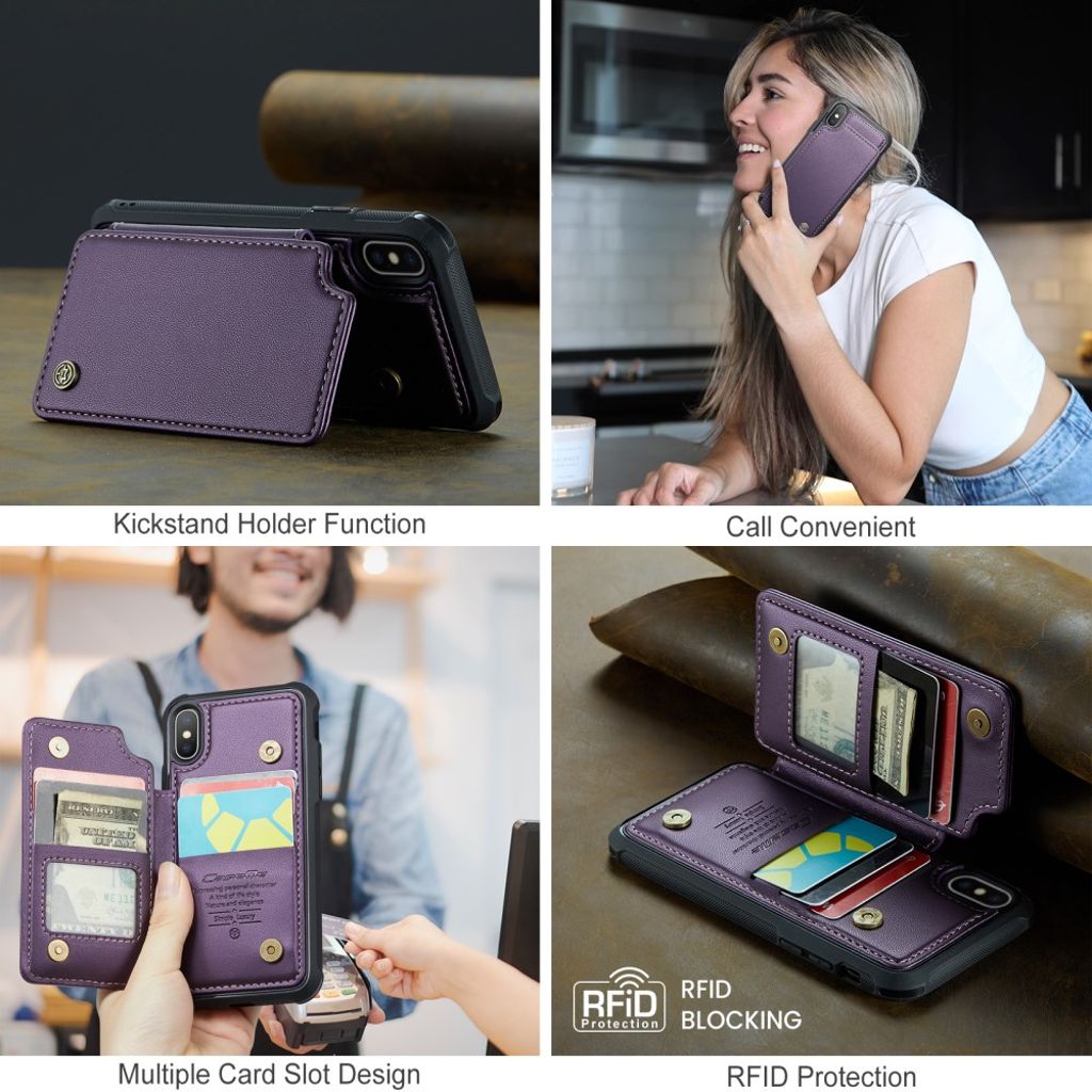 CASEME iPhone XS Max Pungcover med RFID-blokerende Kortholder – Lilla
