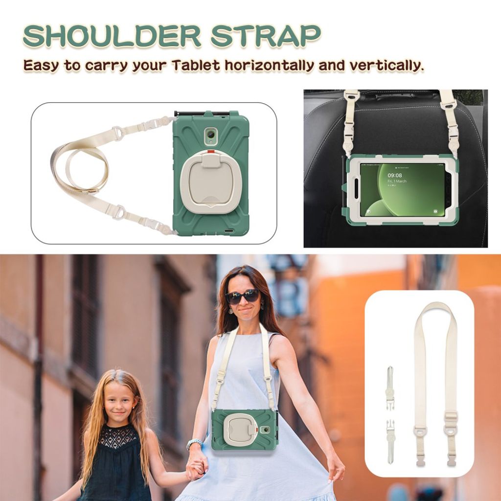 Samsung Galaxy Tab Active5 Case with Shoulder Strap - Green, Beige