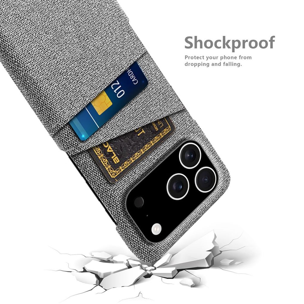 iPhone 17 Pro Skal i Textil med 2 Kortfack - Ljusgrå