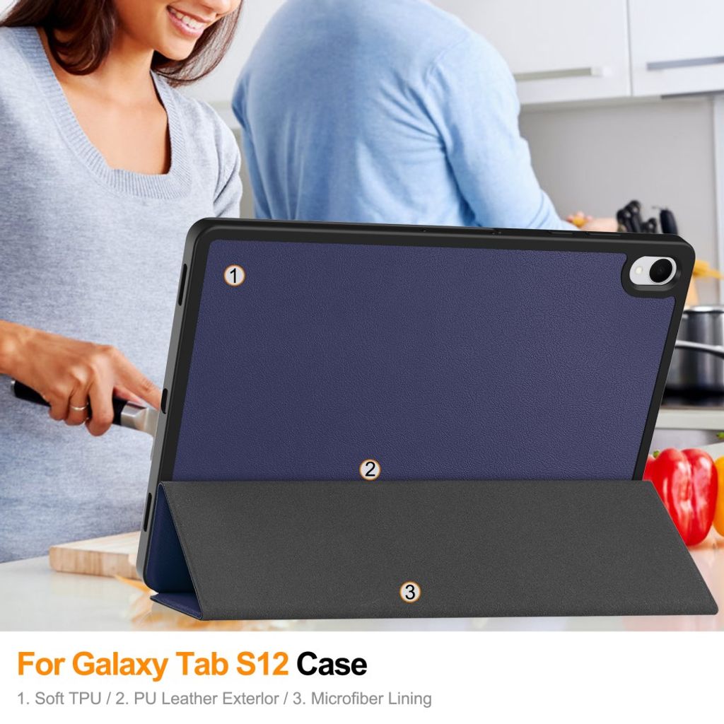 Samsu Se Samsung Galaxy Tab S12 Plus Fodral med Pennfack - Mörkblå - Teknikdelar.se