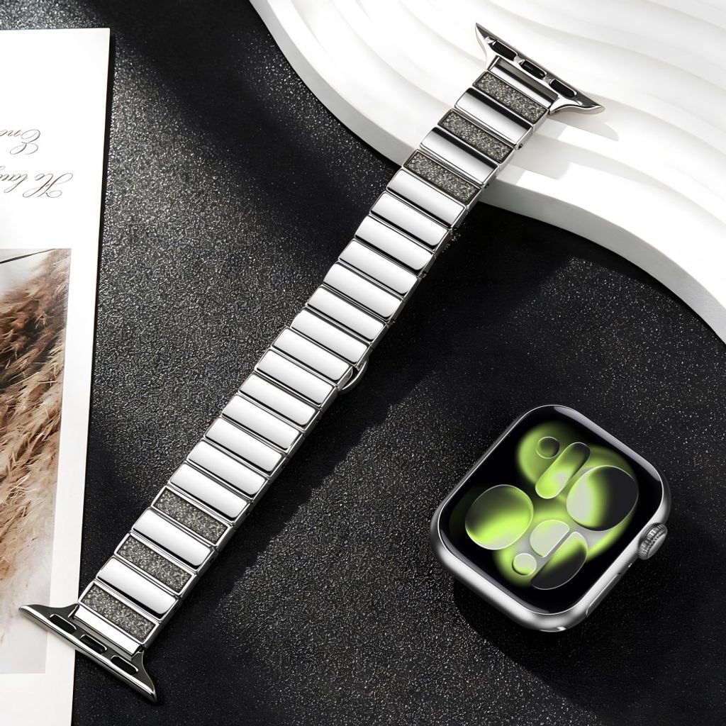 Apple Watch 49/46/44/42mm Klockarmband i rostfritt stål med glitter - Grå