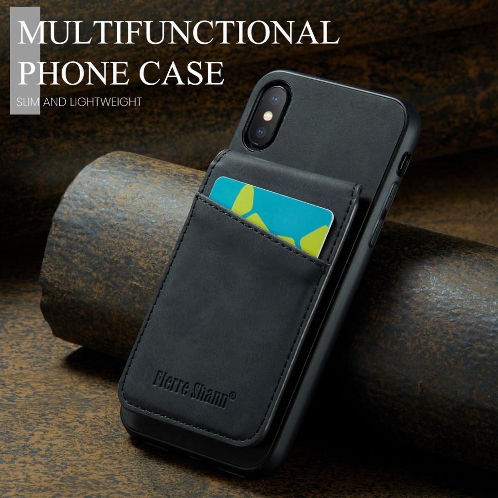 Fierre Shann iPhone XS Max Pungcover med Stativ og Kortholder – Sort