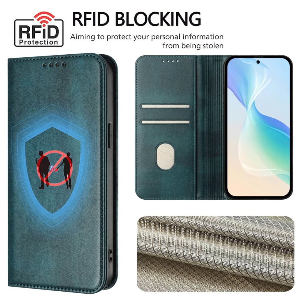 iPhone 18 Pro/17 Pro Flip Cover i PU-læder med RFID-blokering - Mørkgrøn