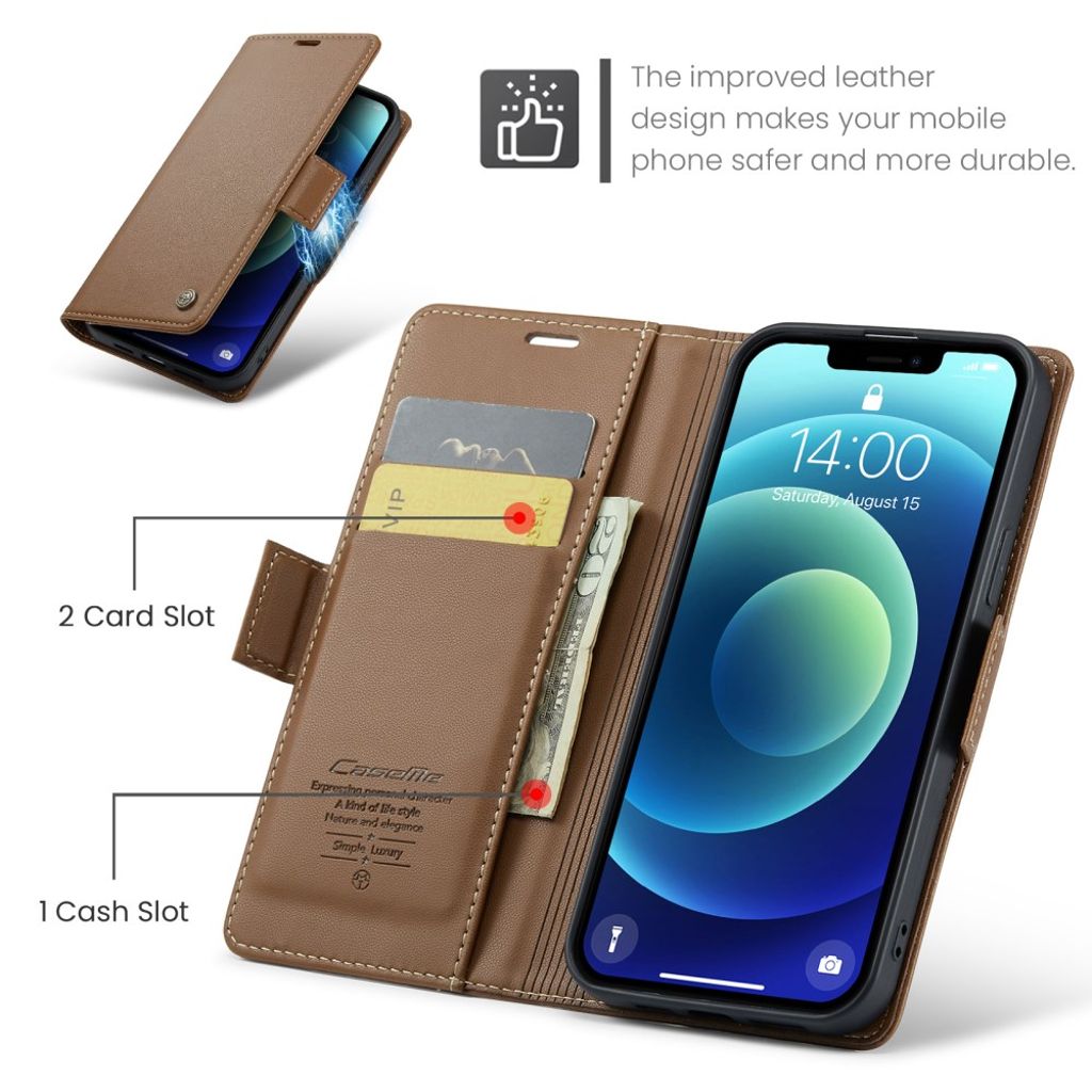 CASEME iPhone 12 Mini Wallet Cover with Stand - Brown