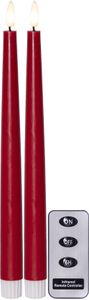 LED Antiklys 2-pak Flamme Slim Rød 28,5 cm med timer
