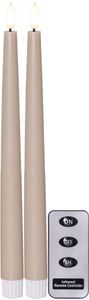 LED Antiklys 2-pak Flamme Slim Beige 28,5 cm med timer