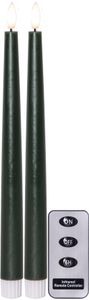 LED Antiklys 2-pak Flamme Slim Grøn 28,5 cm med timer