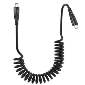 SiGN 60W spiralformet USB-C til USB-C hurtigopladningskabel til bil – sort