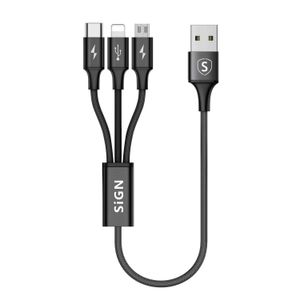 SiGN 3-in-1 Cable Lightning, USB-C, Micro-USB, 2,4 A, 0,25 m - musta