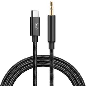 SiGN USB-C till AUX 3.5mm Audio/Ljudkabel, 1m - Svart/Nylon