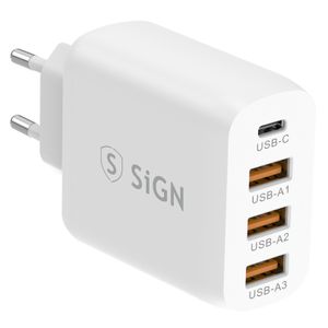 SiGN Snabbladdare USB-C & 3xUSB-A, PD & Q.C 3.0, 36W - Vit