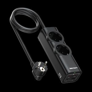 NEXTBATT 67W Snabbladdning Grenuttag 2-vägs/ 3xUSB-C/1x USB-A, 2m - Svart