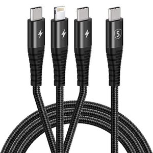 SiGN 3-i-1 USB-C-kabel Lightning 27W og 2x USB-C 60W – Svart