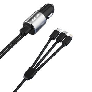 Dudao 3in1 USB-A billaddare med inbyggd Lightning/ USB-C/ mikro-USB-kabel
