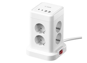 SiGN skrivebordsstrømskinne 8-veis + 2x USB-C/2x USB-A, 1,8m – hvit
