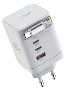 SiGN 100W GAN snabbladdare med utdragbar USB-C-kabel – Vit