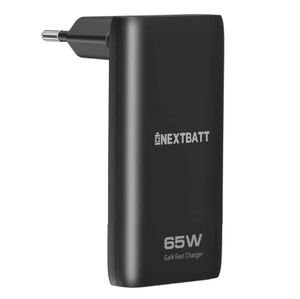 NEXTBATT GaN Ultra Slim Ladegerät, faltbar, 65 W, USB-C/USB-A – Schwarz