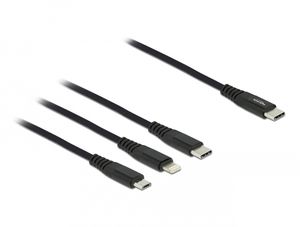 Delock 3-in-1 latauskaapeli USB-C - Lightning/Micro USB/USB-C 3A, 1m - musta
