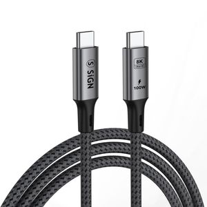 SiGN USB-C - USB-C -kaapeli 100W, 1.8m - Musta/Harmaa