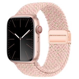 Apple Watch 49/46/45/44/42 mm kellonranneke punottu nailoninen magneettisolki – pinkki