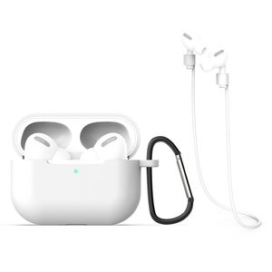 Silikonfodral 3-i-1 för AirPods Pro 3 + Karbinhake & Anti-lost snöre – Vit