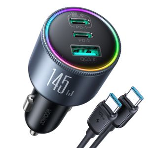 Joyroom JR-CL18 biloplader, 145W, 2x USB-C, 1x USB-A, PD, QC3.0 - sort