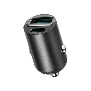 Joyroom JR-CCN18 USB-A/USB-C mini-autolader met trekring - zwart