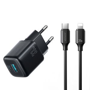 Joyroom JR-TG7 dobbeltportsoplader 33W + A9 USB-C til Lightning-kabel 1m – sort