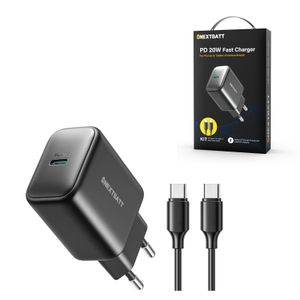 NEXTBATT 20W hurtigoplader PD + 60W USB-C kabel, 1m - Sort