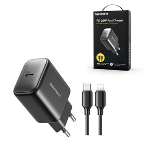 NEXTBATT Lightning till USB-C PD iPhone Snabbladdare 20W med kabel, 1m - Svart