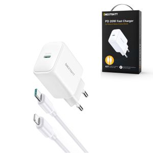 NEXTBATT 20W hurtigoplader PD + 20W USB-C til Lightning-kabel, 1m - Hvid