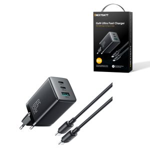 NEXTBATT Snabbladdare, GaN Ultra, 65W, med USB-C-kabel, 100W - Svart