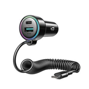SiGN 90W 3-i-1 hurtig biloplader med USB-C-kabel