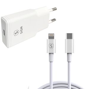 SiGN Extrem Snabbladdare för iPhone, USB-C till Lightning, 2m - Vit