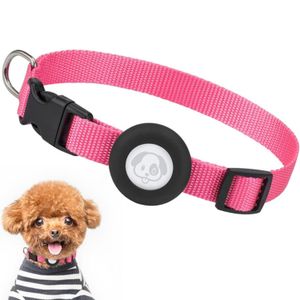 Nylonhalsband med Airtag-fodral för katt och hund – Rosa