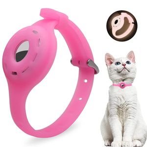 Självlysande Djurhalsband med fodral för AirTag, storlek M – Rosa