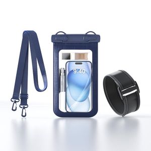 Universal IPX8 vandtæt etui til mobiltelefoner med armbånd – marineblå