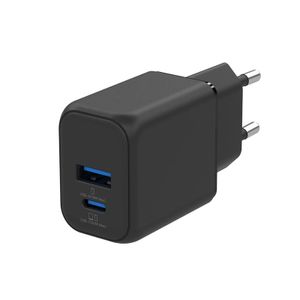 SiGN Hurtiglader USB-C/USB-A QC 3.0, 20W, 3A - Svart